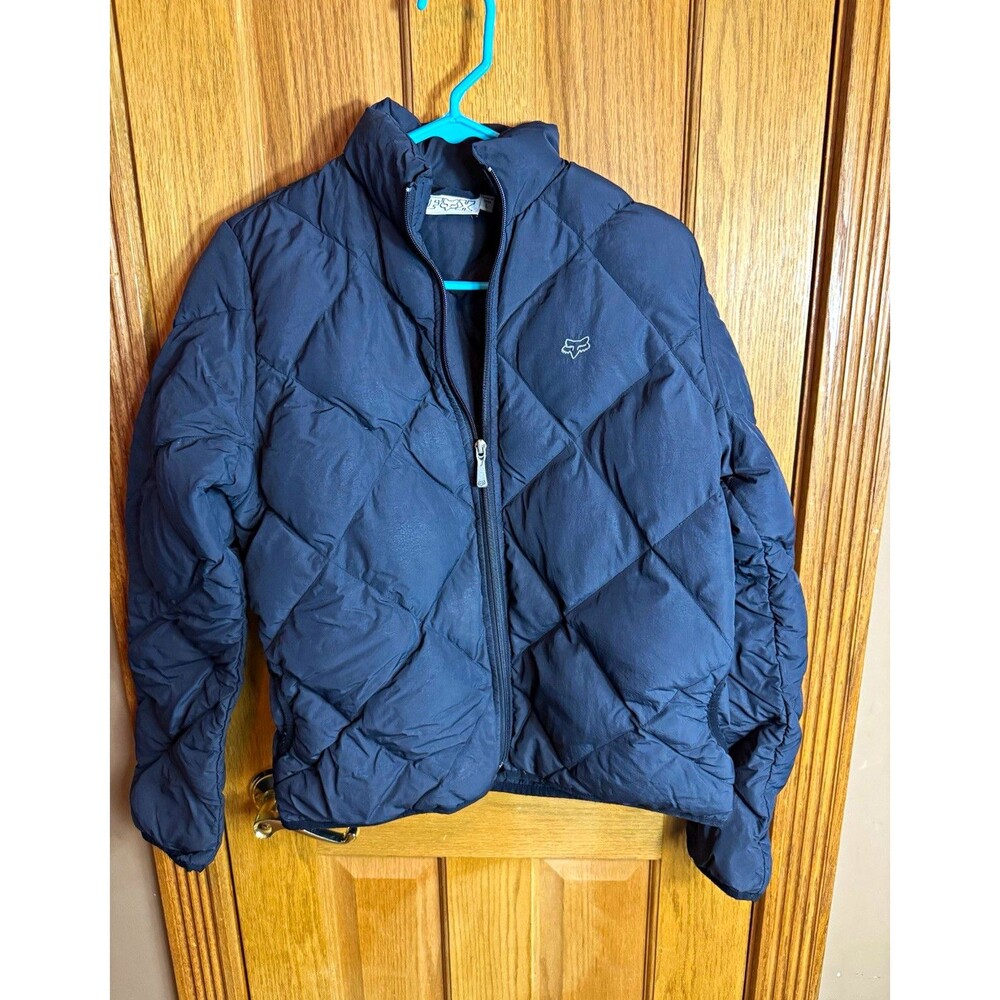 Fox Teens Black Quilted Puffer Jacket Full Zip Logo Stand-Up Collar L